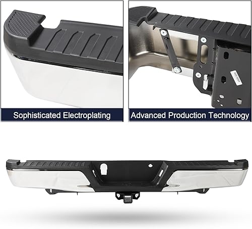 Miniatura 2 de Ensamblaje de parachoques trasero cromado sin orificios para sensores, con paquete de remolque, con remolque máximo compatible con Ford F150