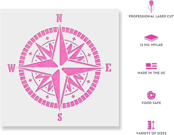 Compass Rose Stencil - Ocean and Large Compass Design for Nautical Decor