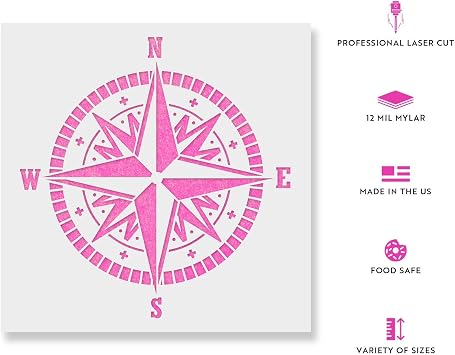 Compass Rose Stencil - Ocean and Large Compass Design for Nautical Decor