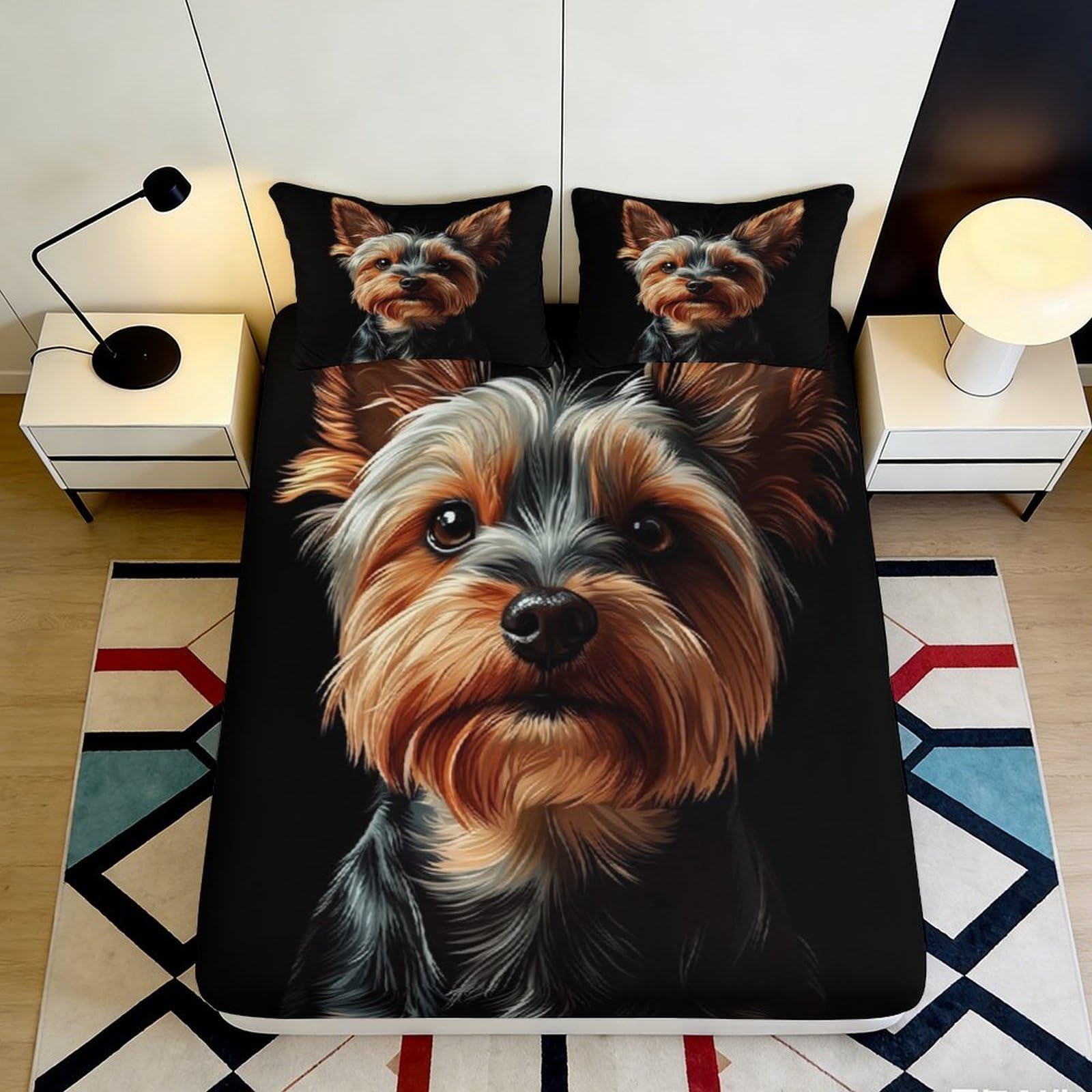 3D Printed Yorkshire Terrier Fitted Sheet Microfiber Soft Breathable Dog Portrait Bed Cover for Bedroom Dorm Mattress Decor 90x200x25cm