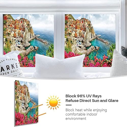 Miniatura 4 de Película estática para ventana de Italia, panorama costero de verano y playa, película de vidrio para decoración del hogar de ventanas de vidrio,
