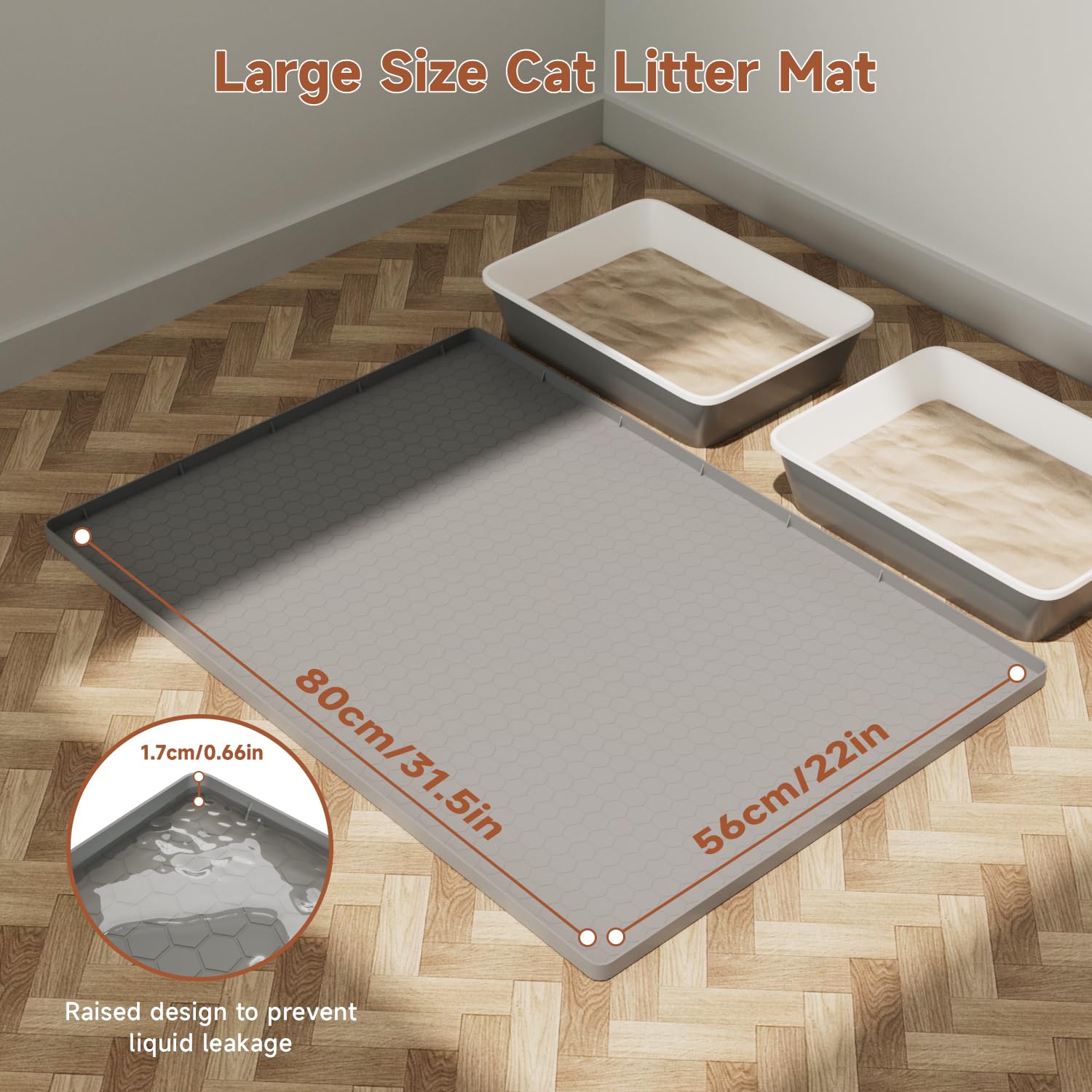 Pawinner Cat Litter Mat Extra Large 31.5x22 inch (80x56 cm), Silicone Pet Litter Tray Mat, Urine and Waterproof, Odourless - Image 3