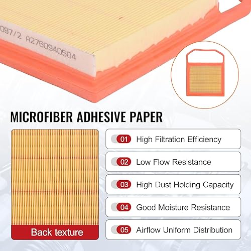 Miniatura 4 de TOPAZ 2760940504 Elemento de filtro de aire del motor compatible con Mercedes-Benz GLE450 AMG GLS450 ML400 S450 S550 S550e (paquete de 2)