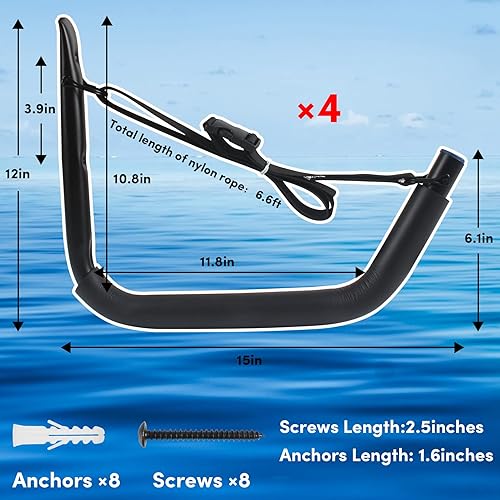 Miniatura 2 de Estante de almacenamiento de kayak, soporte de kayak para garaje, soporte de pared para kayak con correas de nailon, gancho de kayak resistente