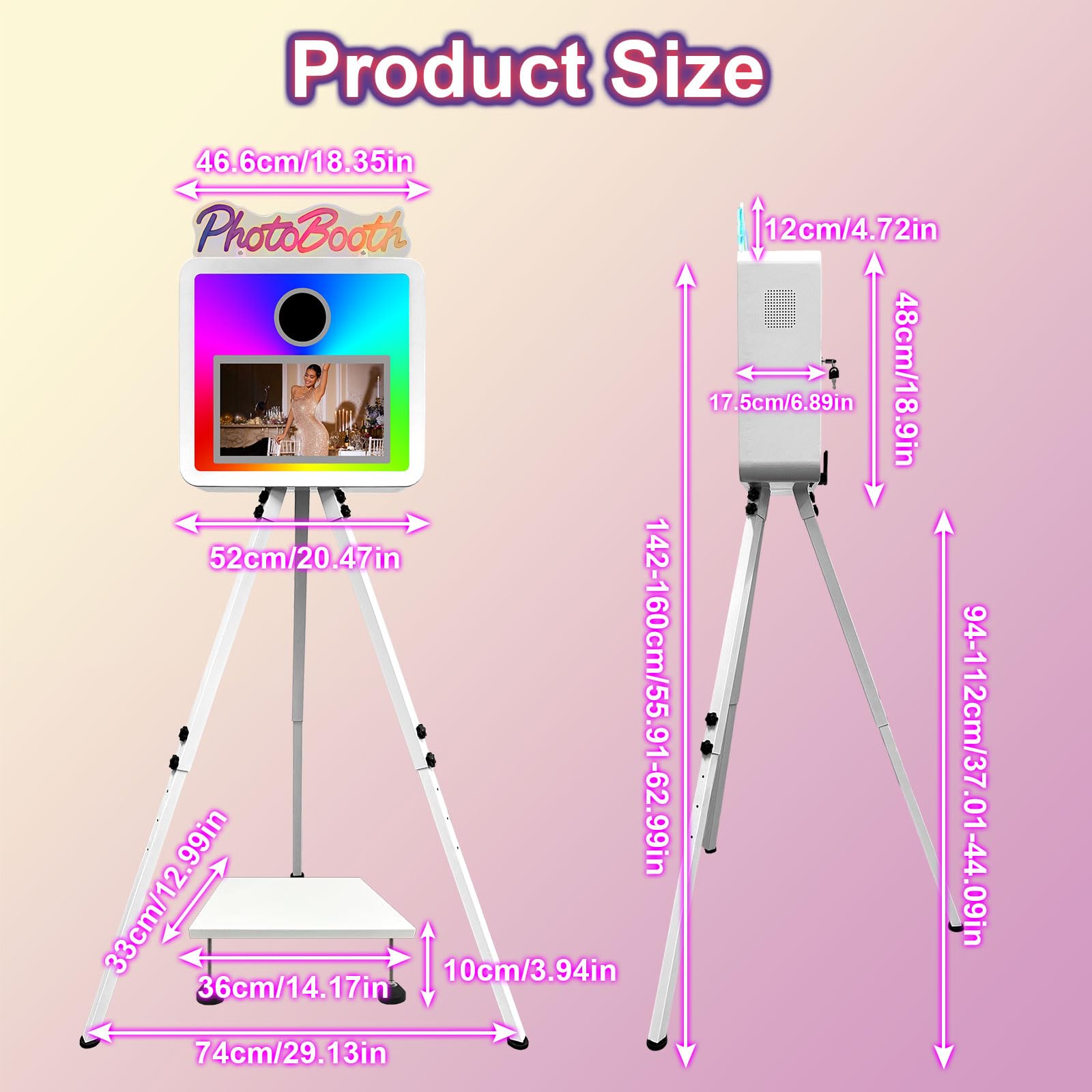 Lampa RGB "PhotoBooth" z ekranem dotykowym 15,6 cala do selfie DSLR, fotobudka, przenośna fotobudka, wbudowany mini komputer do wynajęcia imprez weselnych (biała, fotobudka)
