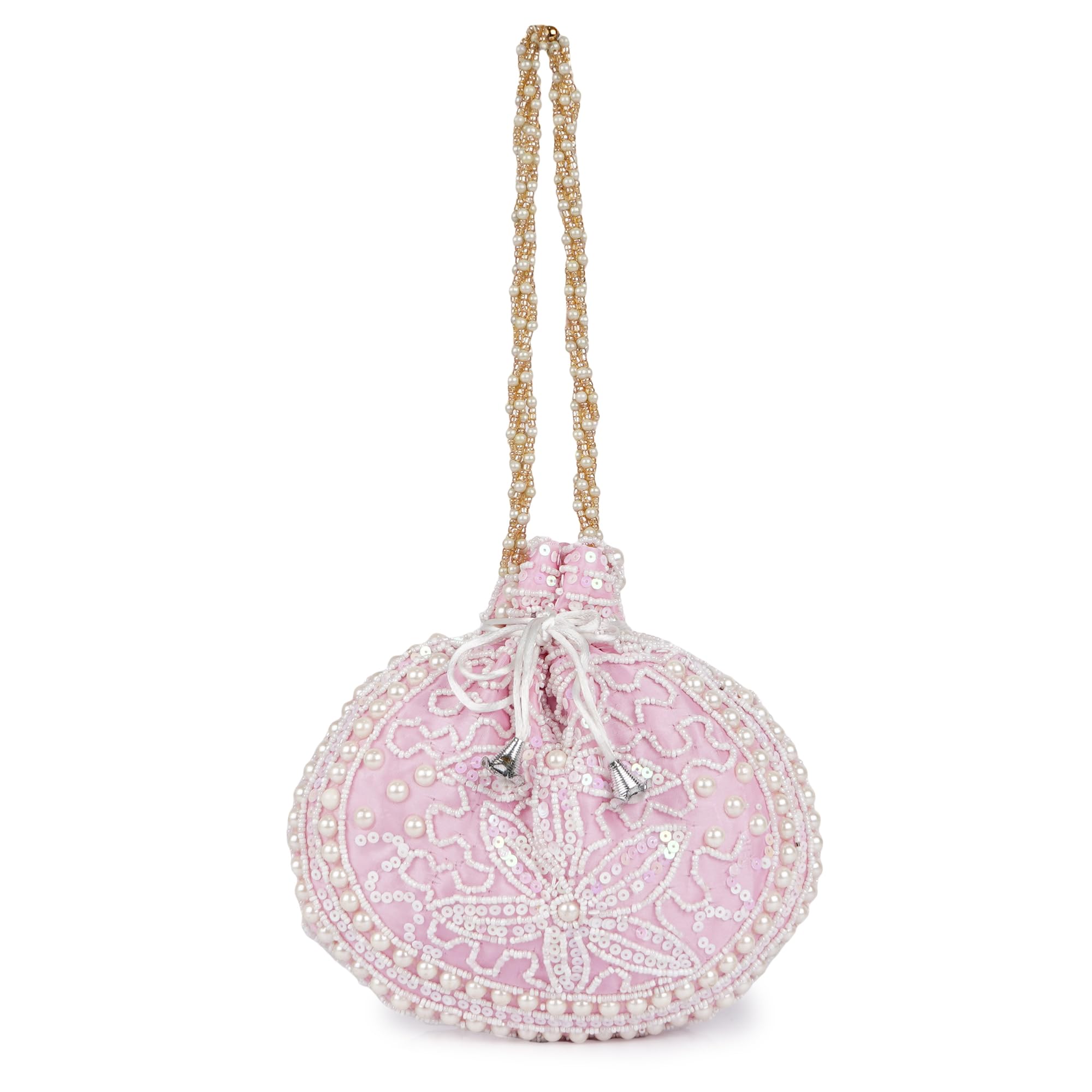 Handcrafted White Pearl & Sequin Potli Bag for Women | Bridal & Festive Ethnic Potli | Embellished Wedding Clutch with Beaded Handle-image-28