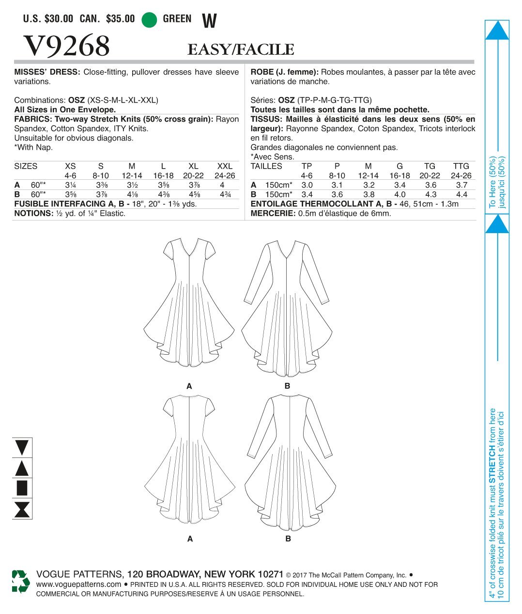Amazon.com: Vogue Patterns Dress Knit x-Small-S-M-L-x-Large-Xx-Large Green  : Arts, Crafts & Sewing