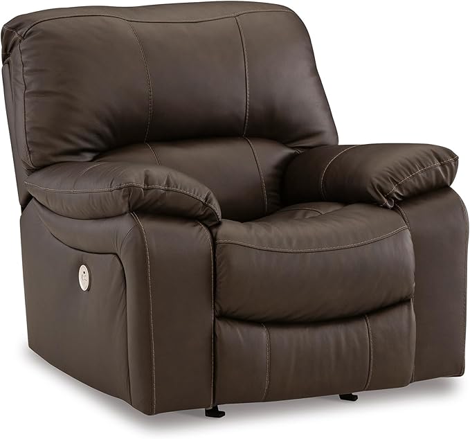 Signature Design by Ashley Leesworth Contemporary Leather Match Power Rocker Recliner with USB Ports, Dark Brown