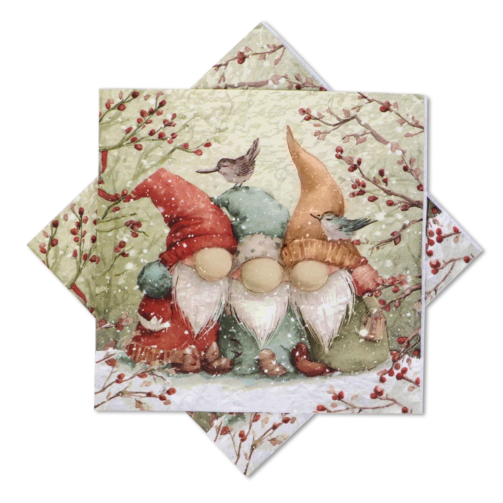40 Tovaglioli Di Natale Usa E Getta 3 Veli - Con Gnomi, Elfi, Renne E Alberi, 33x33 Cm, Per Decorazione Tavola Festiva