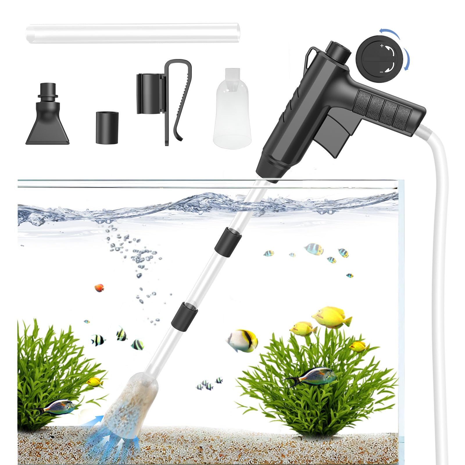 QZQ Fish Tank Syphon Cleaning Kit For Aquarium Powerful Suction Fish Tank Siphon 4-in-1 With Water Flow Adjustment Water Changer And Gravel Cleaner For Fish Tank Aquarium Cleaning Kit