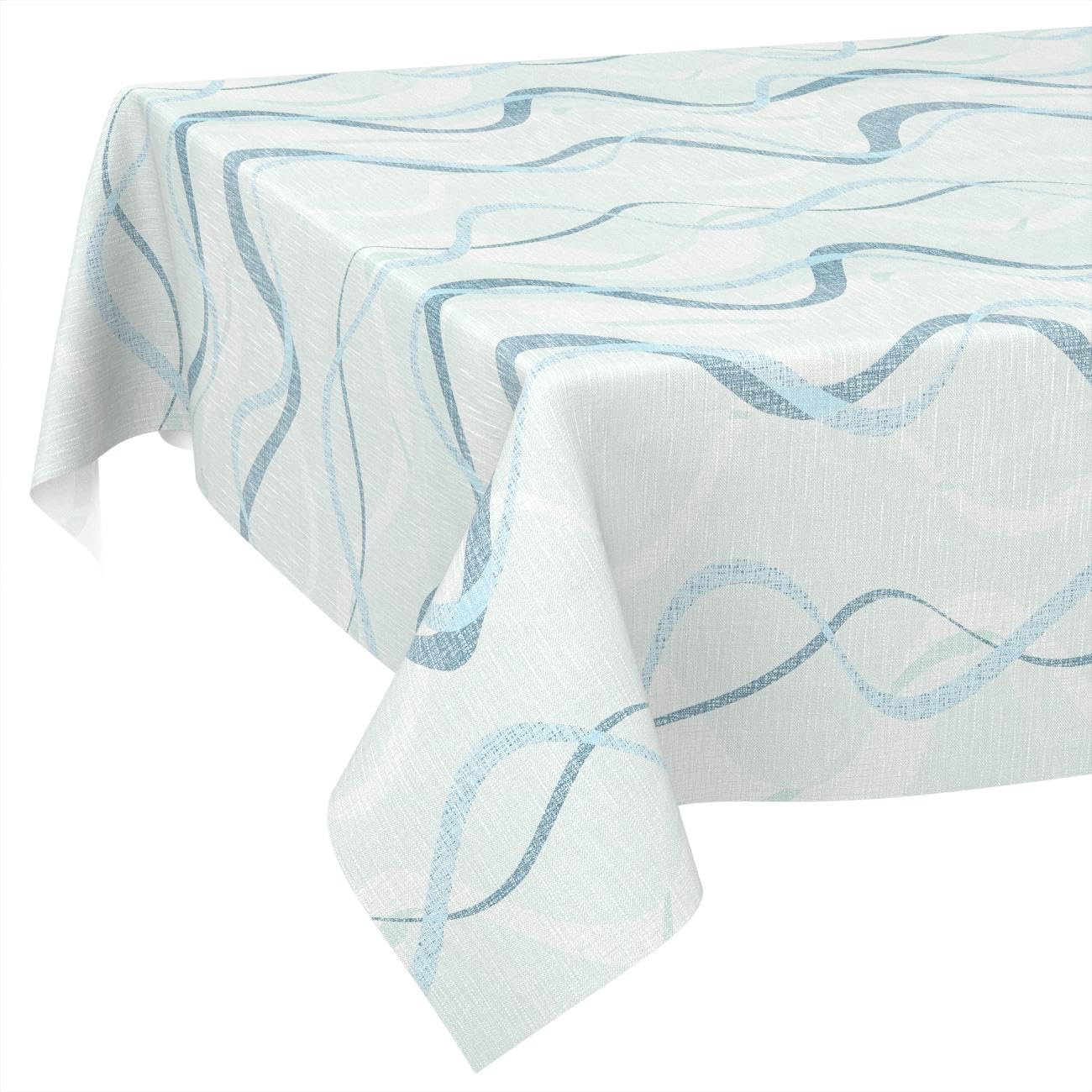 Oilcloth Tablecloth, Washable, Wax Tablecloth, Easy Care, Water-Repellent, Lotus Effect, Outdoor Oilcloth, Garden Tablecloth, Waves, Blue, 160 x 100 cm, Cut Edge