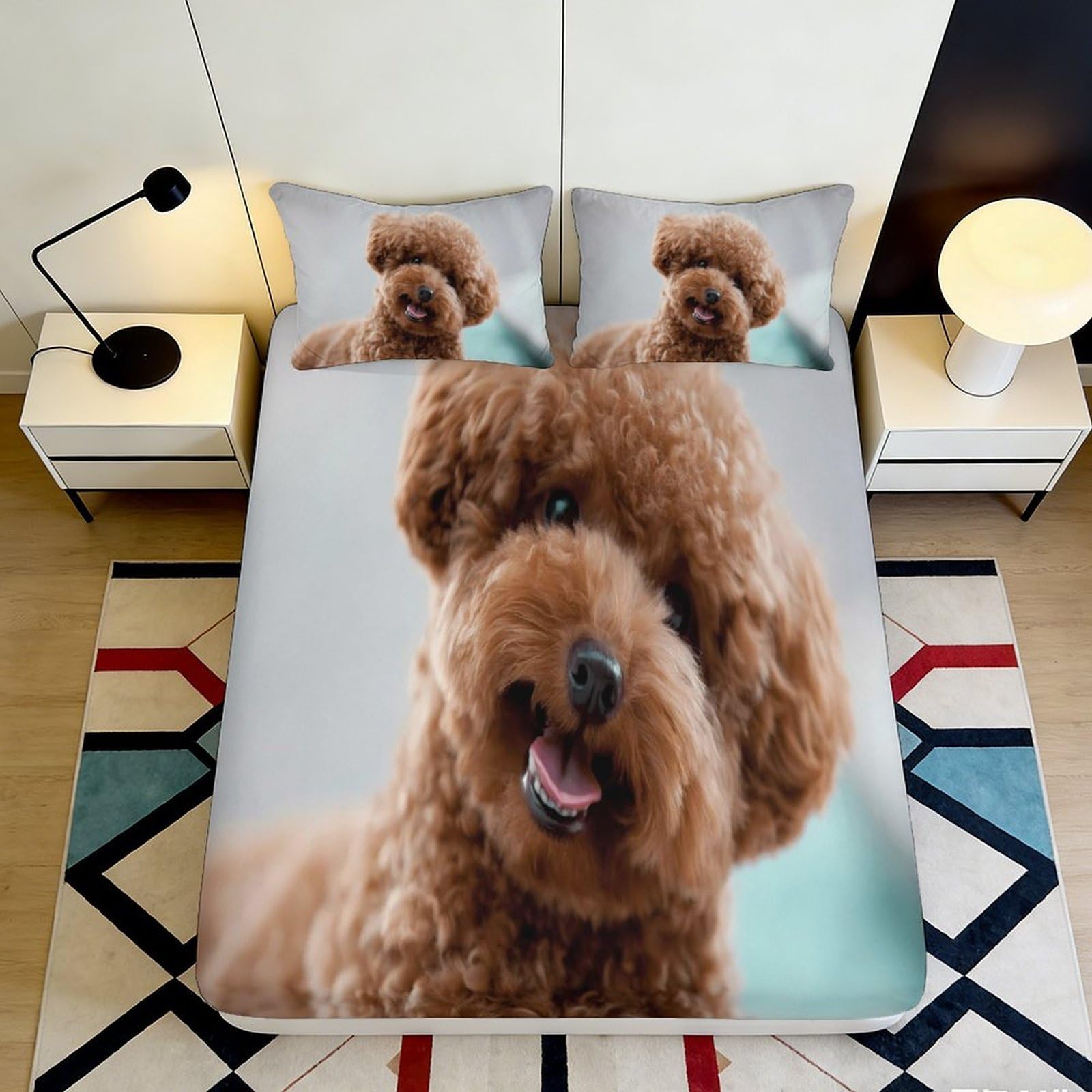 Dhbaneiok Style-2 3D Printed Brown Poodle Fitted Sheet Microfiber Soft Breathable Dog Pattern Mattress Cover For Bedroom Dorm Decor 90X200x25cm