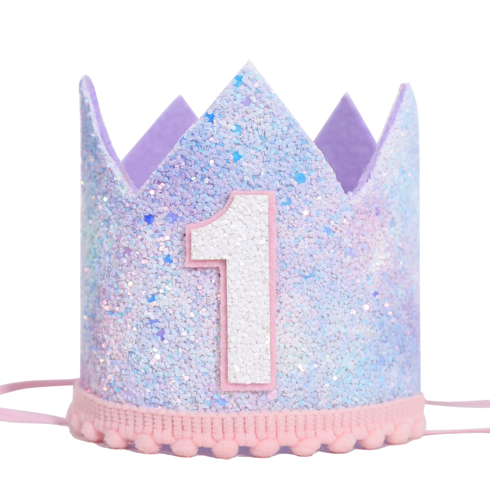 Baby Girl First Birthday Decorations - Pastel Rainbow 1st Birthday Crown,One Rainbow Themed Cake Smash Party Hat,Pastel Rainbow Glitter Mini Party Crown,Sweet Birthday Photo Props For Girls(Purple)