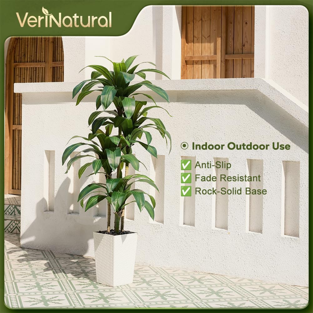 6FT Artificial Dracaena Tree - UV Resistant Faux Tropical Plant, Potted Fake Tree with Taper Planter & Pebbles - Indoor Outdoor Greenery for Home, Porch, Living Room, Bedroom Decor, VN127 - Image 6