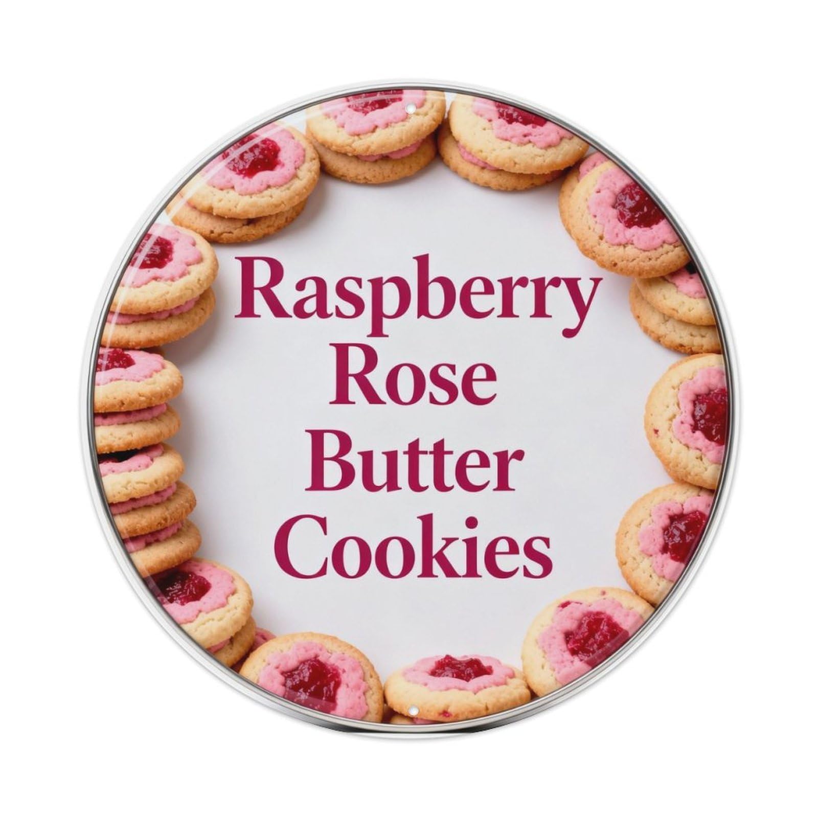 Raspberry Rose Butter Cookies Metal Tin Sign Plaque