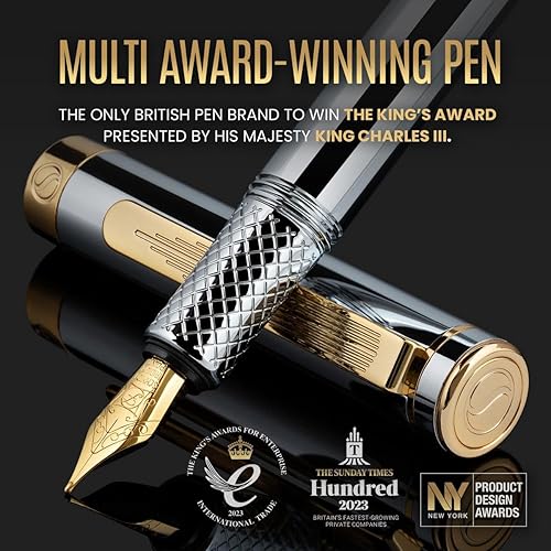 Vista 54 de Scriveiner Pluma estilográfica EDC de lujo (fina), impresionante bolígrafo de bolsillo negro mate, acabado cromado, punta alemana Schmidt, 11. Negro