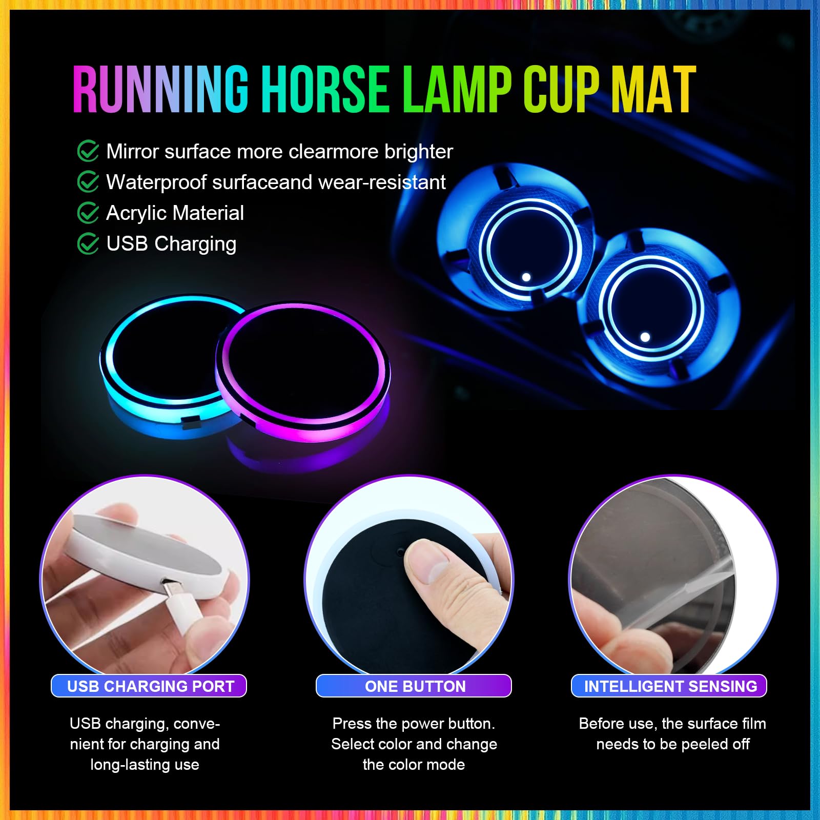 Lot De 2 Porte-gobelets LED, Sous-verres De Voiture LED Avec Coussin De Tasse Luminescent 7 Couleurs Tapis De Tasse De Charge Usb Pour Accessoires De Dessous De Verre Decoration Interieure Lumiere 80790852
