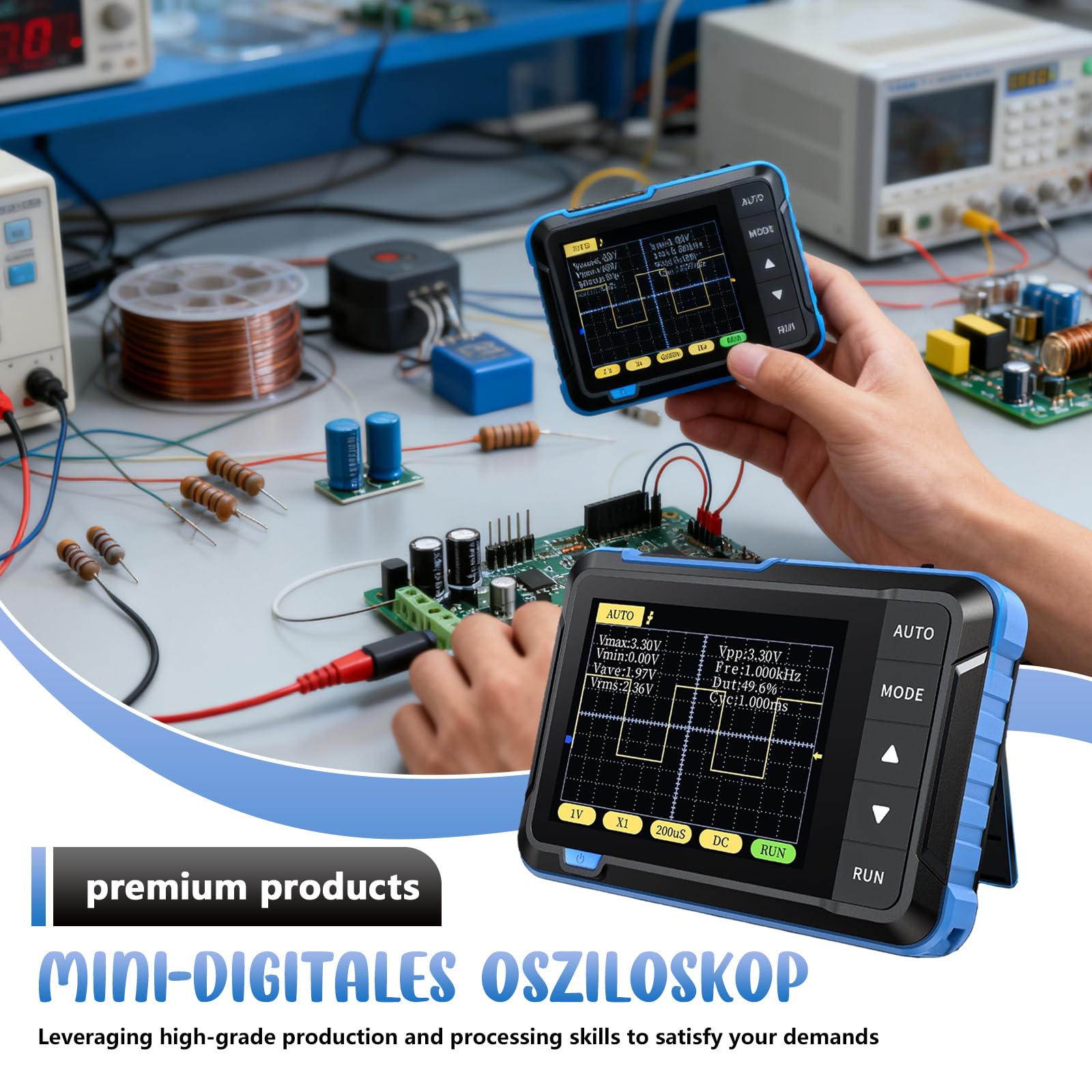 DSO152 Osciloscopio Mini Digital, Osciloscopio Digital 200KHz con tasa de muestreo 2.5MS/s, TFT de 2.8", Modo de disparo Auto/Normal/Individual para principiantes, DIY, uso doméstico