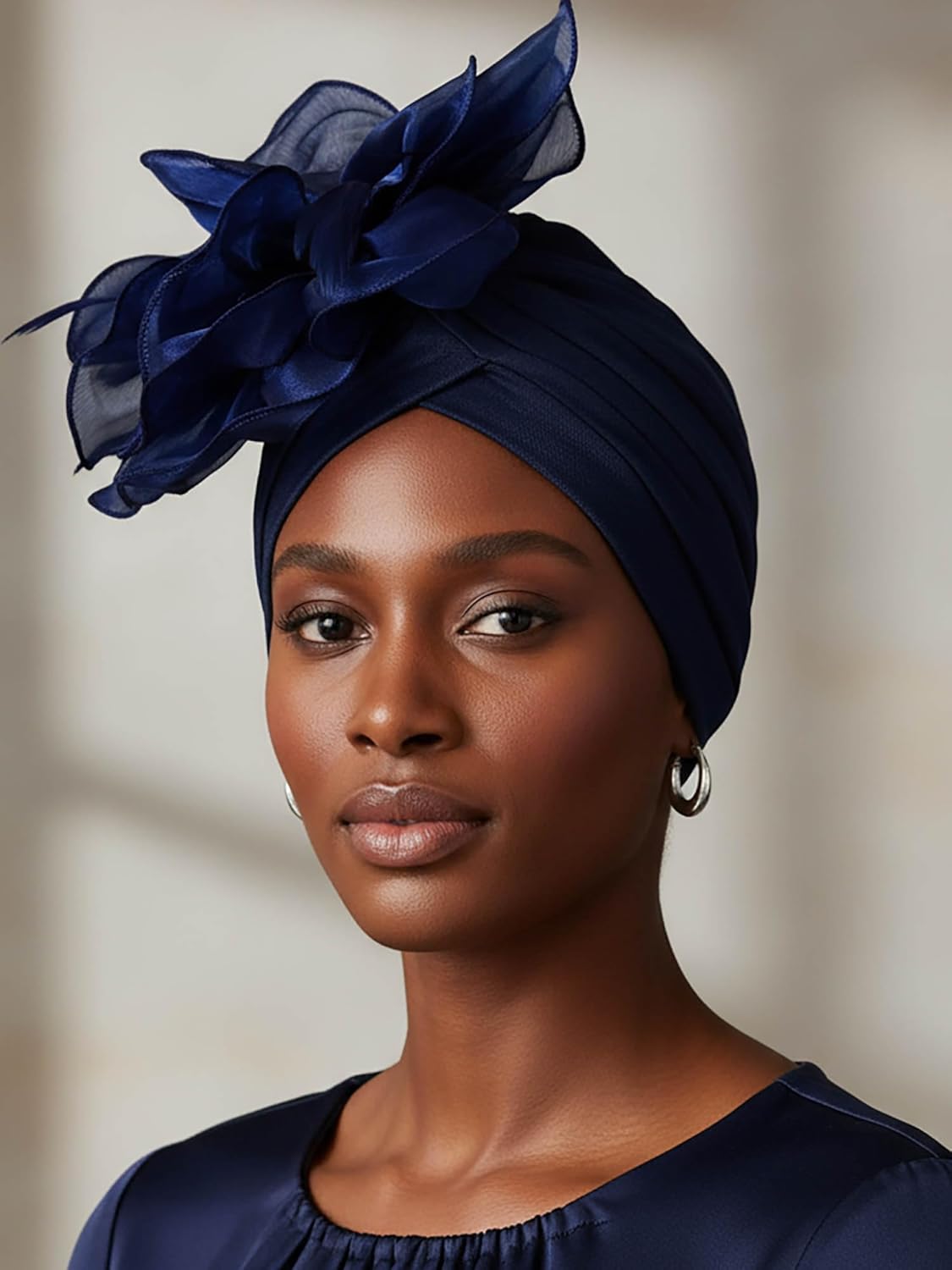 Woeoe Flower Turban Cap 20s Feather Fascinator Headwrap for Women - Image 8