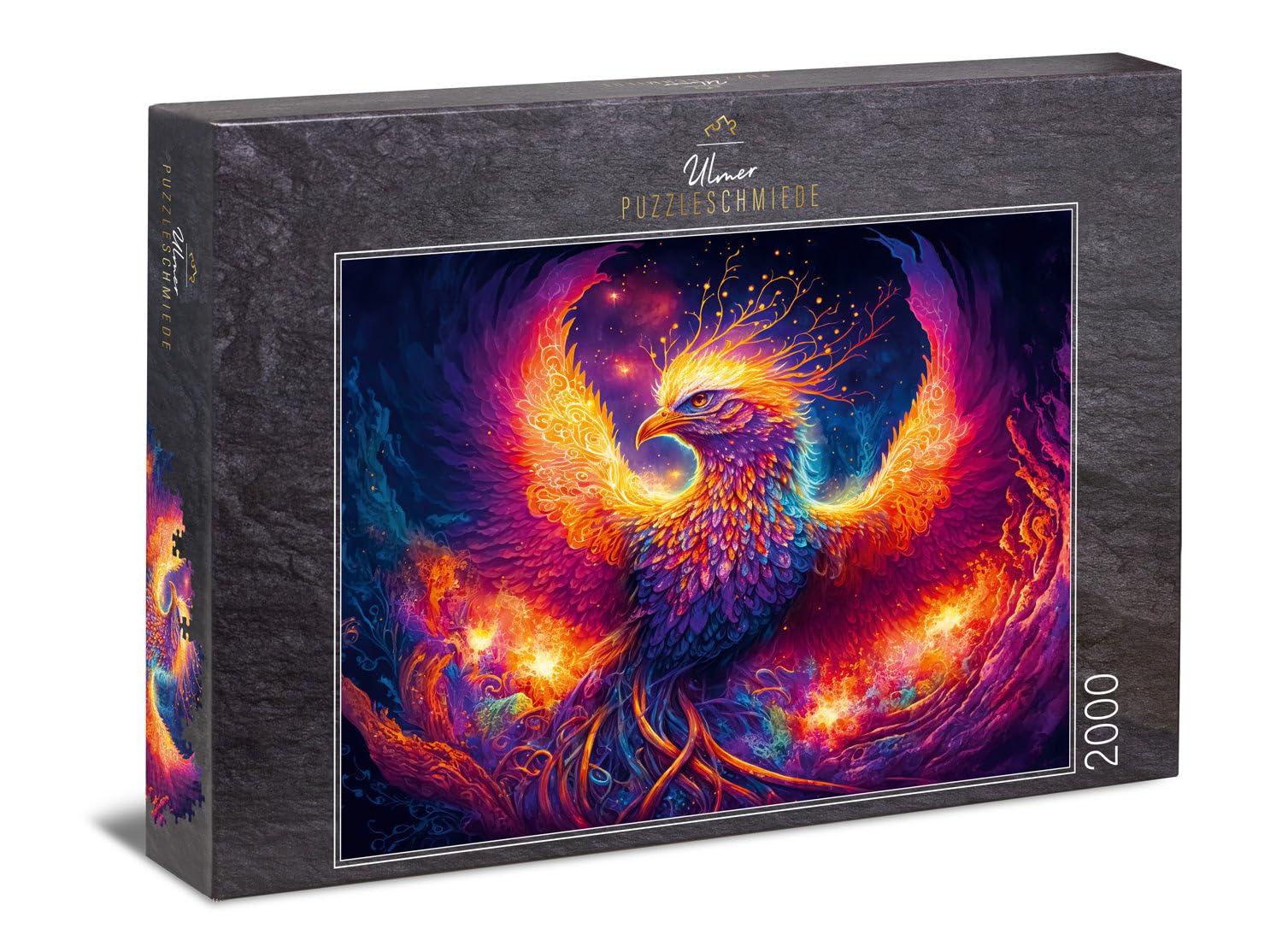 Ulmer Puzzleschmiede Puzzle de 2000 pièces « Phoenix » : l'oiseau mythique comme motif de puzzle efficace de la collection Farben & Fantasy