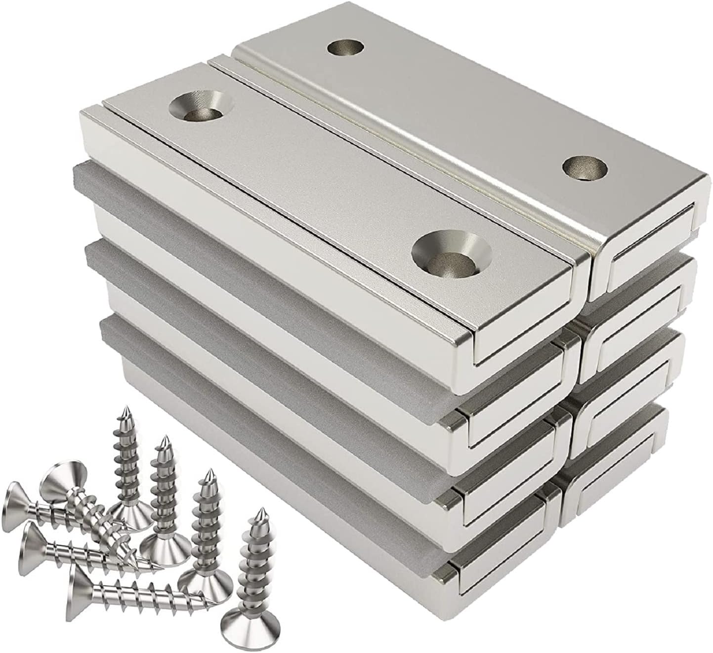 Magnetpro 8 PCS Rectangle Magnets 40 x 13.5 x 5 mm 20 KG Strength with Countersunk Hole and Capsule, Neodymium Magnet with Steel Base for Home and Industrial Use with Screws