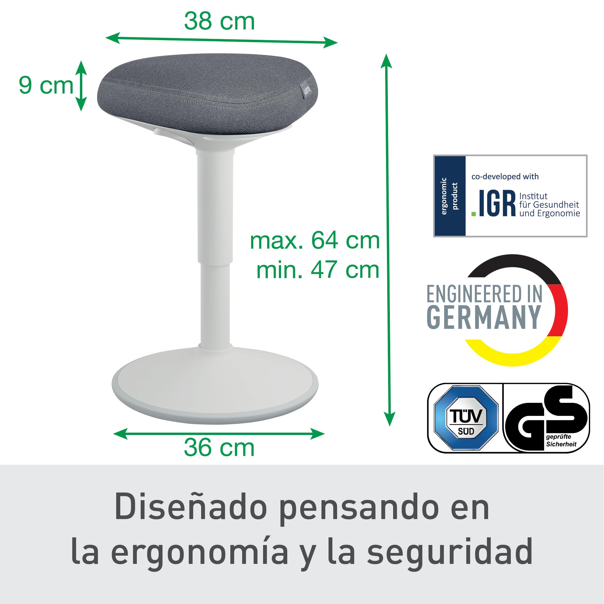 Leitz 65440085 – Taburete Active Ergo Gris