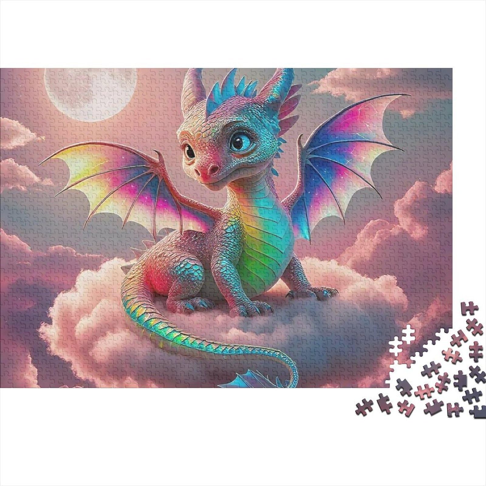Fantasy Rainbow Dragon 1000 Piece Jigsaw Puzzle Paper for Adults Dreamy Cloud Scene Puzzle Game for Family Relaxation Focus Home Decor Gift 52x38cm/1000pcs