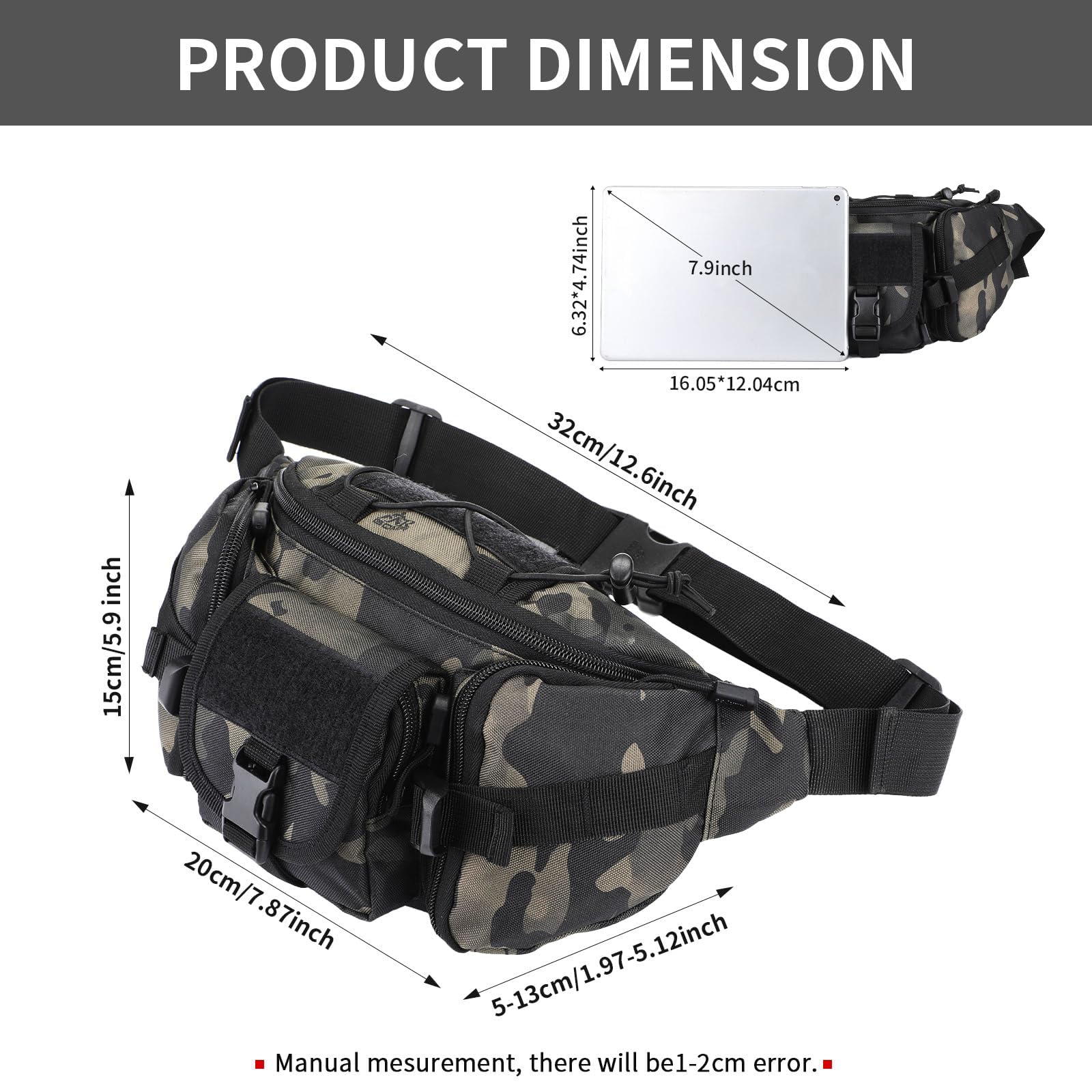 Huntvp Marsupio Tattico Militare Grande – Borsa A Tracolla Multifunzione In Nylon Impermeabile, Per Outdoor, Trekking, Ciclismo, Campeggio, Camo