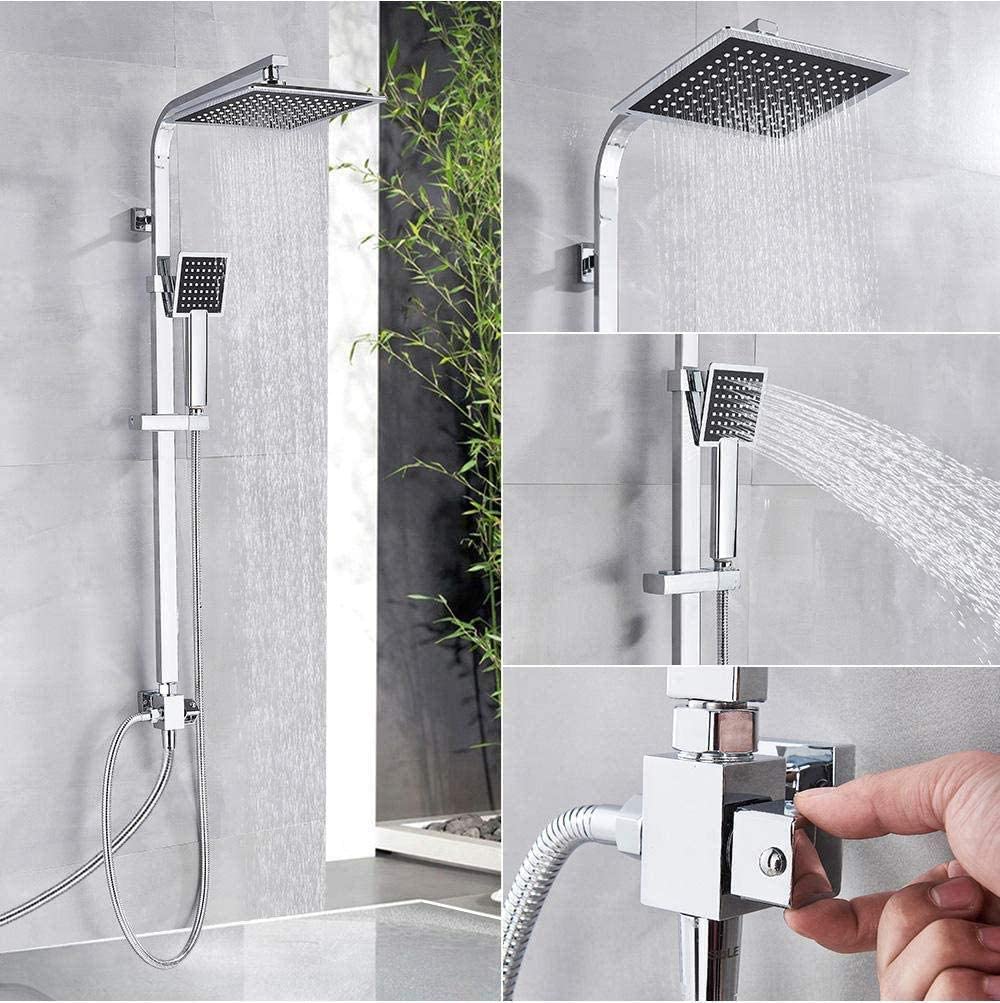 Ensemble de douche à effet pluie chromé avec pommeau de douche relevable