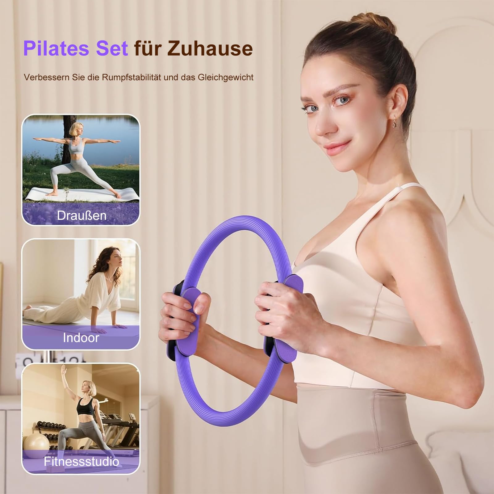 Pilates Set, Pilates Ring Zubehör Set 13 Teiliges mit Yoga Ball, Yoga Gurt, Fitnessbänder, Pilates Socken, Trainingsposter & Tragbarer Tasche, Home Pilates Essential Kit für Frauen
