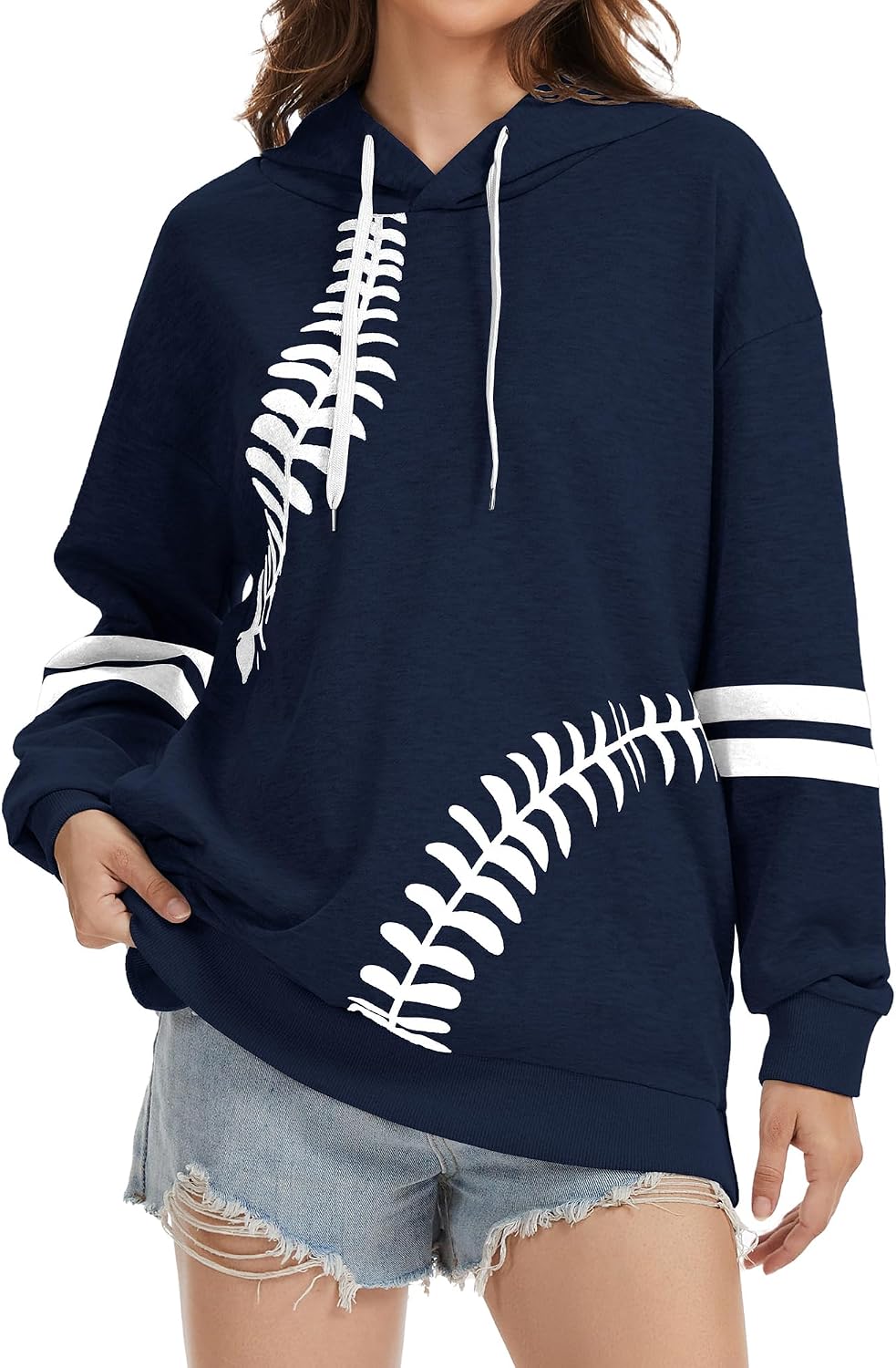 Womens Baseball Sweatshirt Casual Athletic Patchwork Pullover Long Sleeve Baseball Mom Hoodie With Pockets