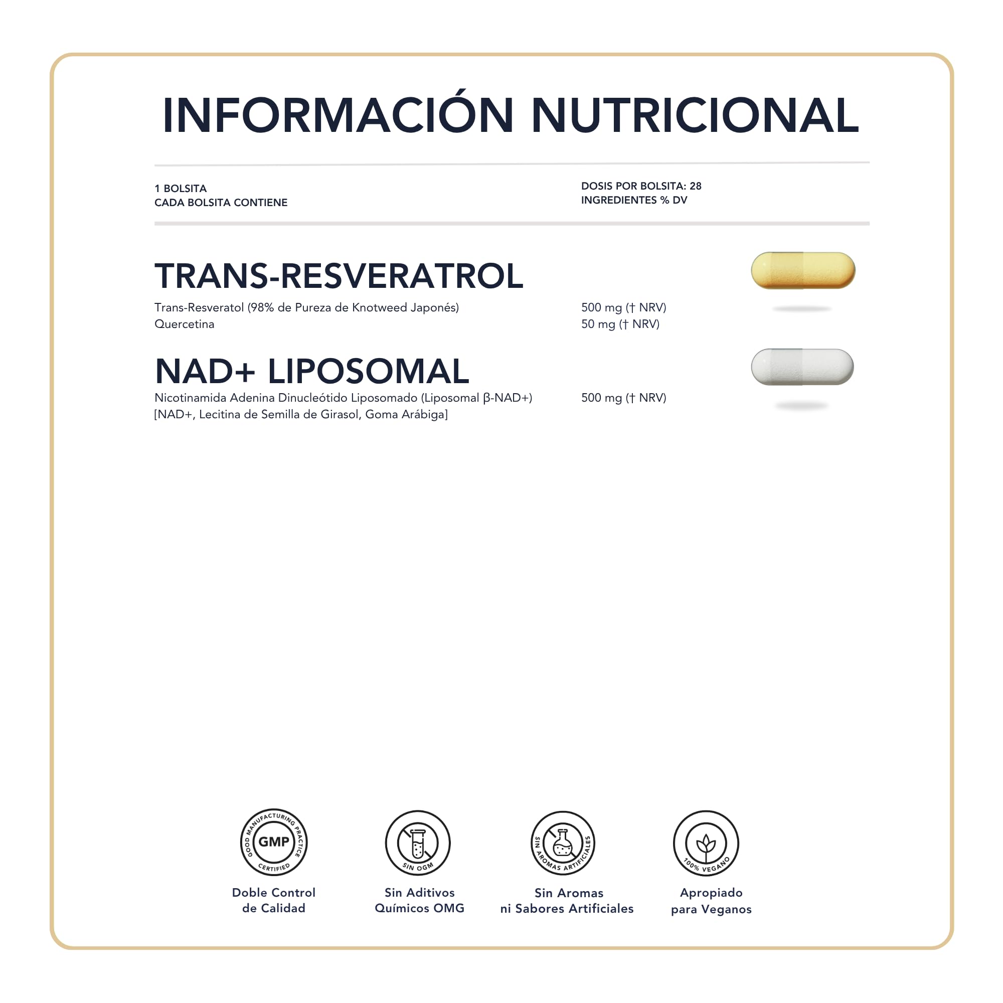 Nad+ Liposomal, Trans-Resveratrol, Quercetina - SmartAbsorb™ | para energía, metabolismo y función cerebral | 28 sobres diarios
