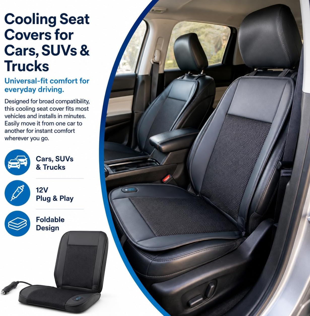 Cooling Car Seat Cover – Ventilated Car Seat Cooler with 10 Turbo Fans & Wired Remote, 3-Speed Cooling Seat Cushion, Universal Fit Car SUV Truck, Breathable 3D Mesh Leather