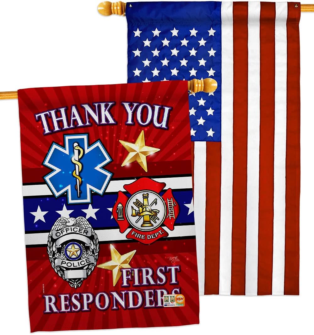 First Responders House Flag - Pack Armed Forces Service All Branches Support Honor United State American Military Veteran Official USA Applique - Banner Small Garden Yard Gift Double-Sided 28 X 40