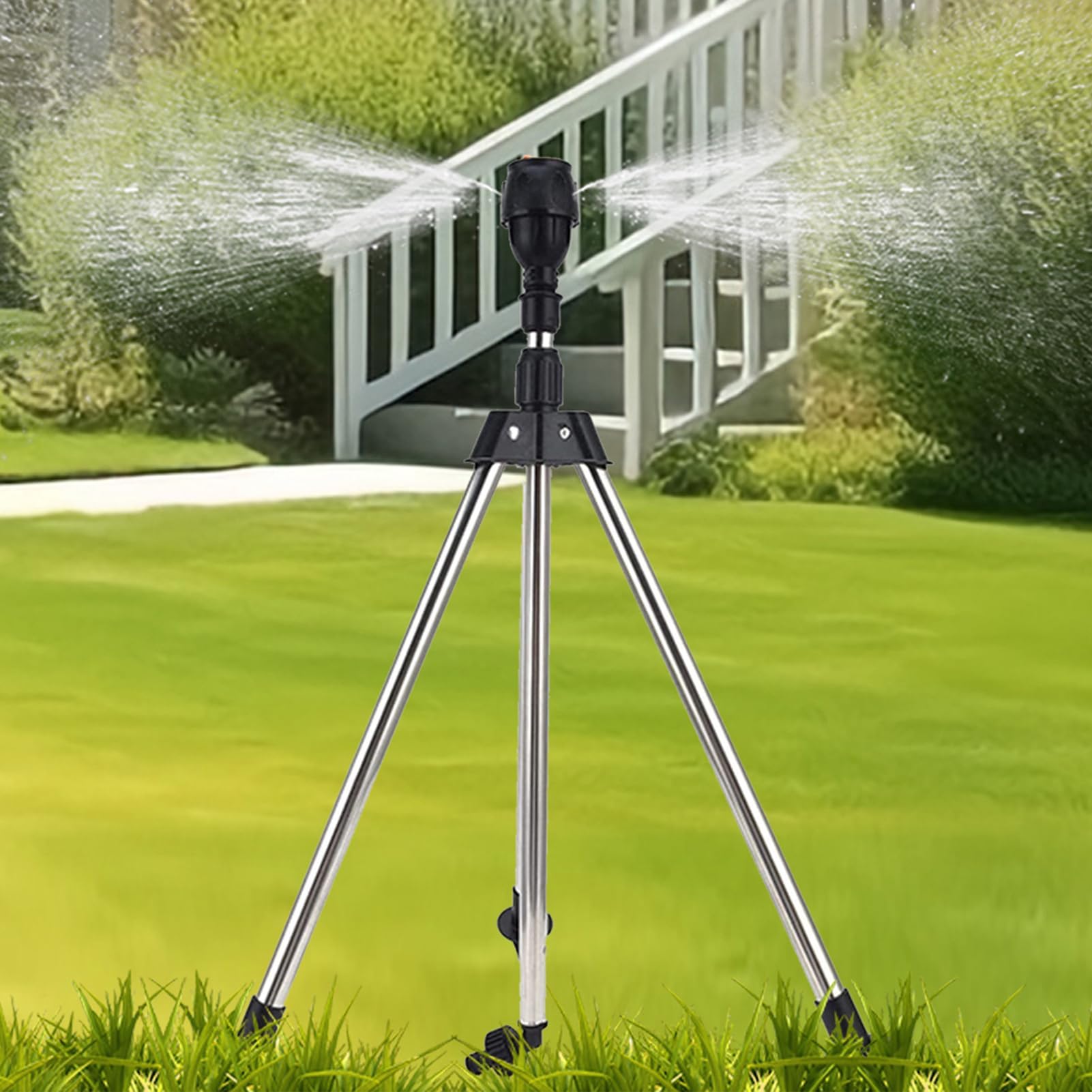 Stativregner 64-94 cm, 360° höhenverstellbar, Rasensprenger, automatische Drehung Gartenbewässerungssystem, große Reichweite für effiziente Bewässerung