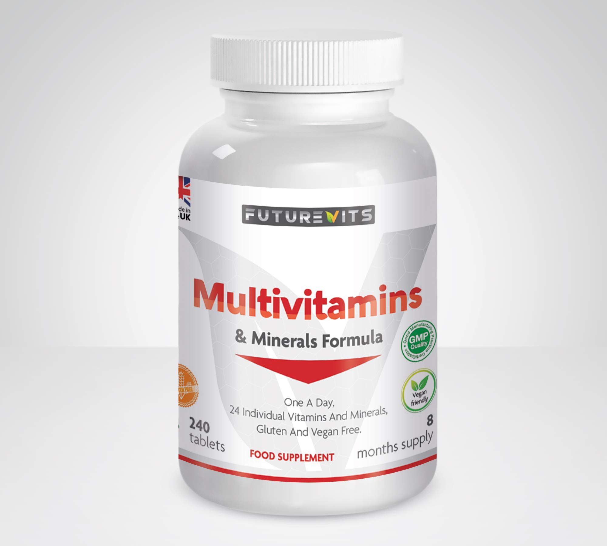 Multivitamins & Minerals Formula 240 Tablets for Immune System Vegan & Gluten Friendly Made in UK Futurevits 24 Vitamins 8 Months Supply