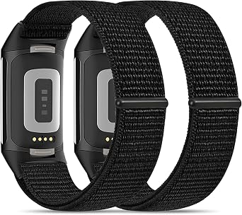 2 Pack Nylon Watch Bands Compatible with Fitbit Charge 5/Fitbit Charge 6 for Women Men, Sports Workout Replacement Soft Strap Wristbands Accessory for Charge 6/5 Fitness Tracker 5.9-7.8