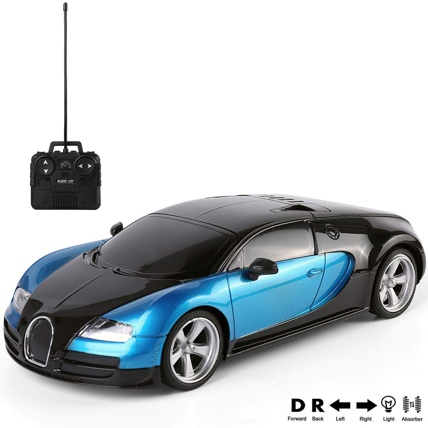Remote Control Exotic Gallardo Model 1/18 Scale 27MHz Two Tone Black and Red R/C Toy Car with Working Headlights for Kids Boys Girls