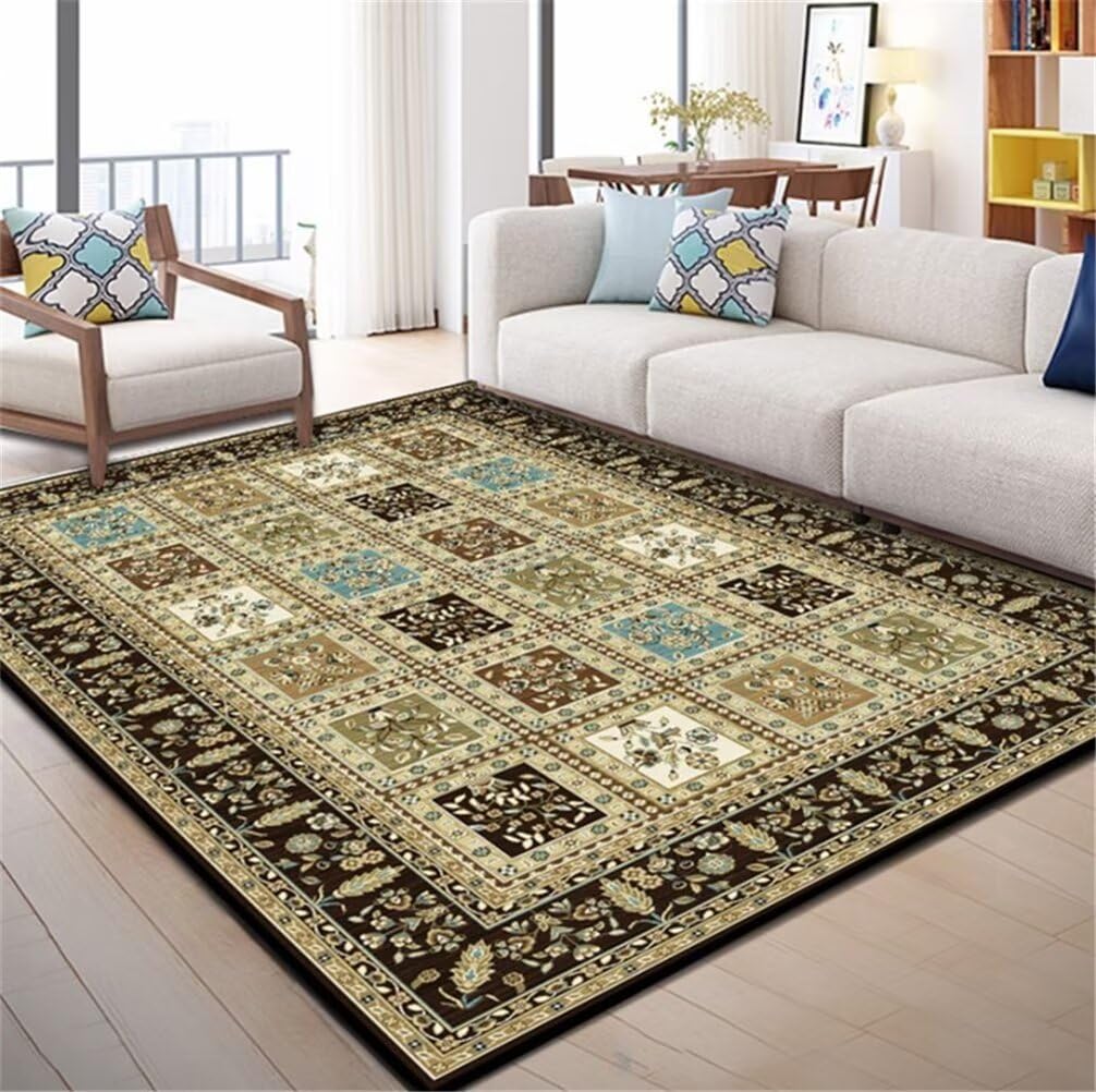 Tapis salon lavable en machine vert floral pour une deco de chambre chaleureuse