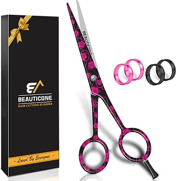 Hair Cutting Scissors - High Carbon SS 6.5" Professional Barber-Grade Salon Shears with Serrated & Razor Edge - Black Premium Gift Box with Leather Pouch & Extra Accs - Ultra Lightweight
