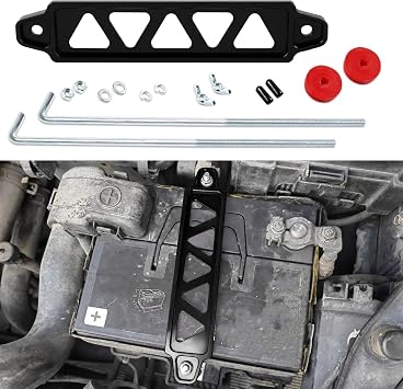 ASUBHA Battery Hold Down Sets, Aluminum Alloy Battery Tie Down Mount Bracket, Battery Hold Down Bracket with J Bolts, Universal 8.5" Triangular Five-Hole Car Battery Holder Kit for Car, SUV, RV