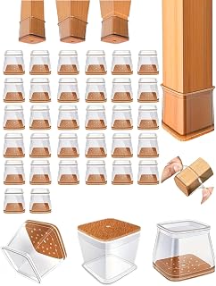 32 Pcs Chair Leg Floor Square Protectors for Hardwood Floors Silicone Covers Felt Pads Furniture Leg Caps Anti-Scratch Reduce Noise, Brown