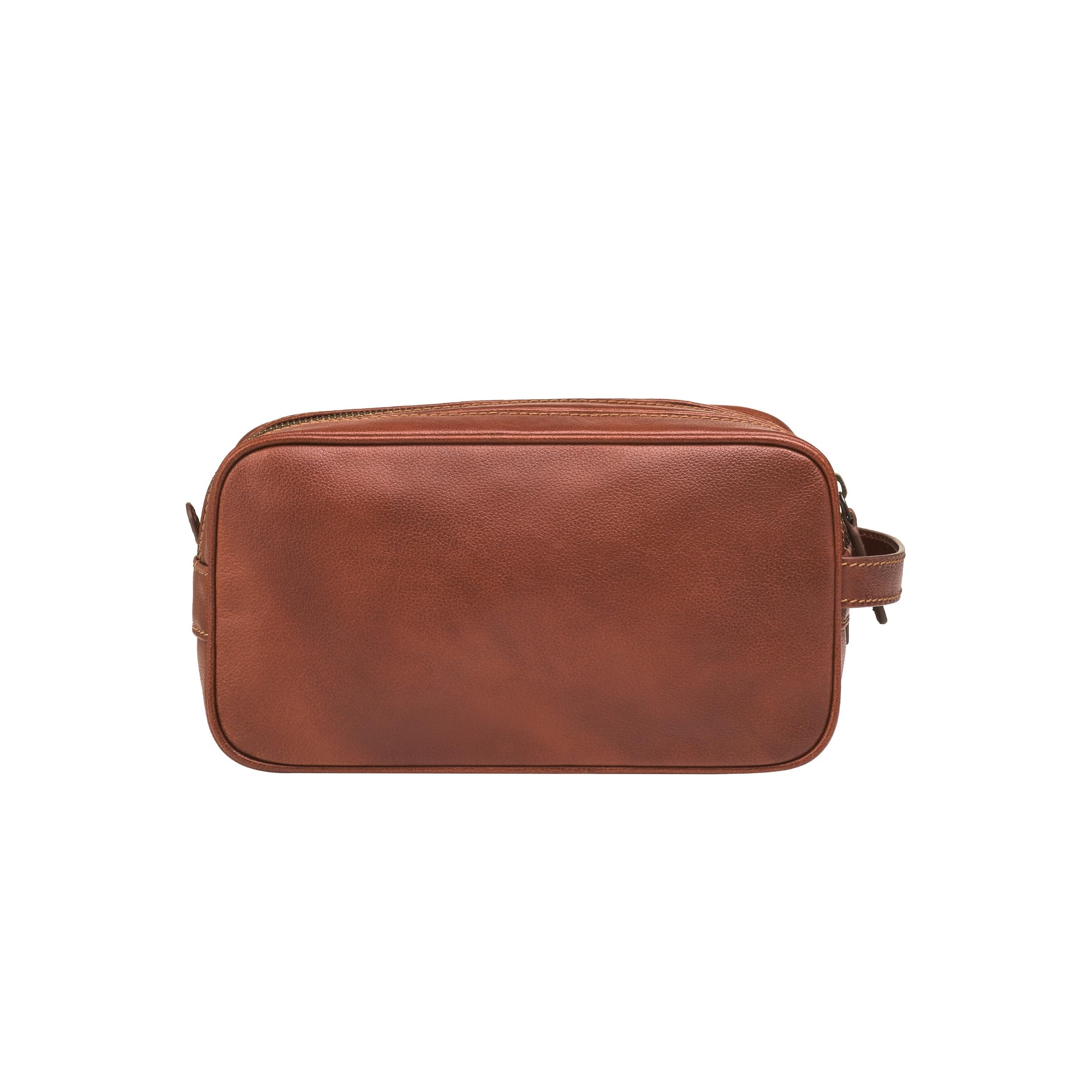 DRAKENSBERG Beauty case in pelle 'Enrico', marrone castagno, 5L, 2 scomparti con cerniera, trousse da uomo