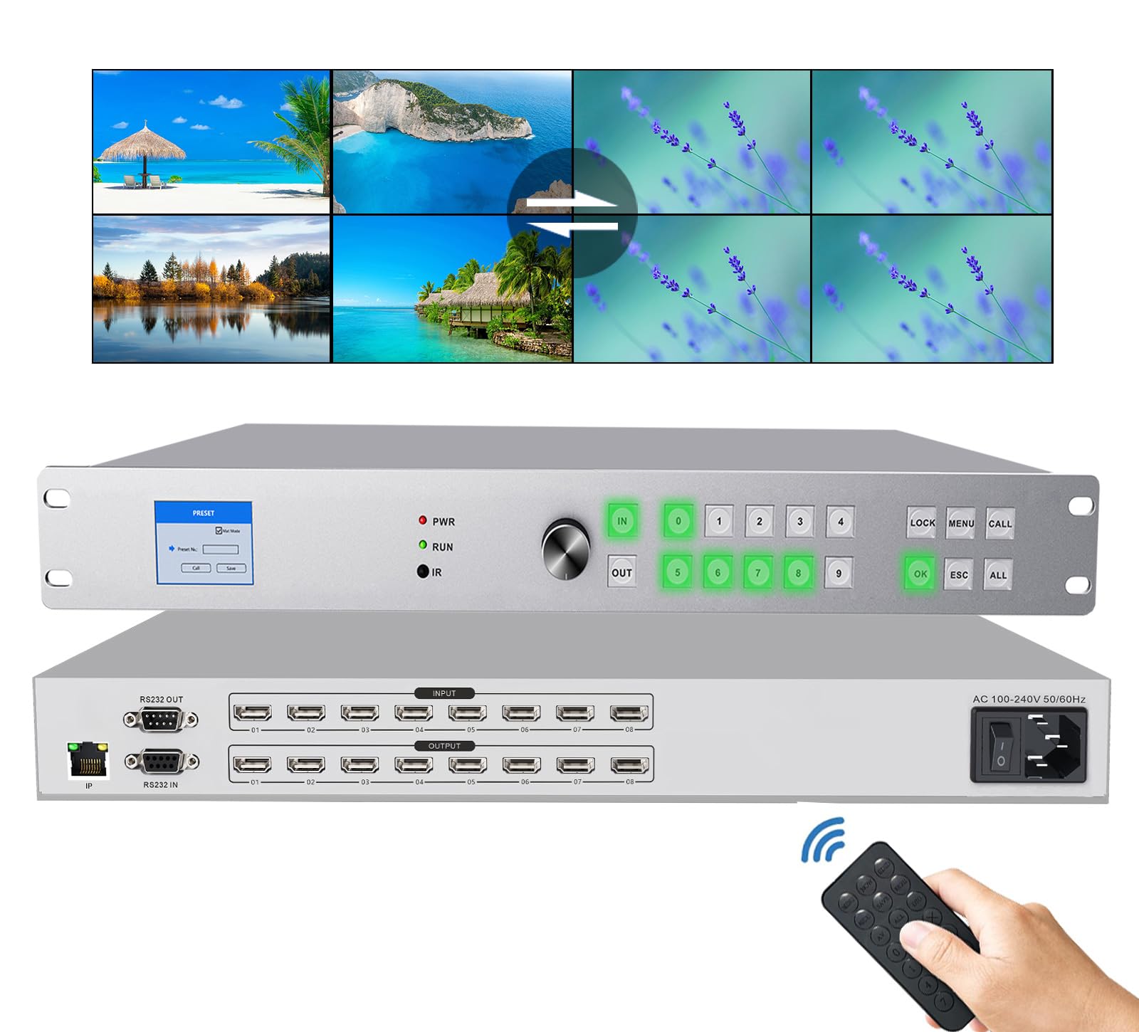 ICUIXIAN 8-in/8-out HDMI Matrix 4kx2k@30Hz HDMI Matrix Switcher Support Network Control HDMI1.4a Standard BLU-Ray Dolby True HD, Dolby Digital and DTS-HD Master Audio Broadcast