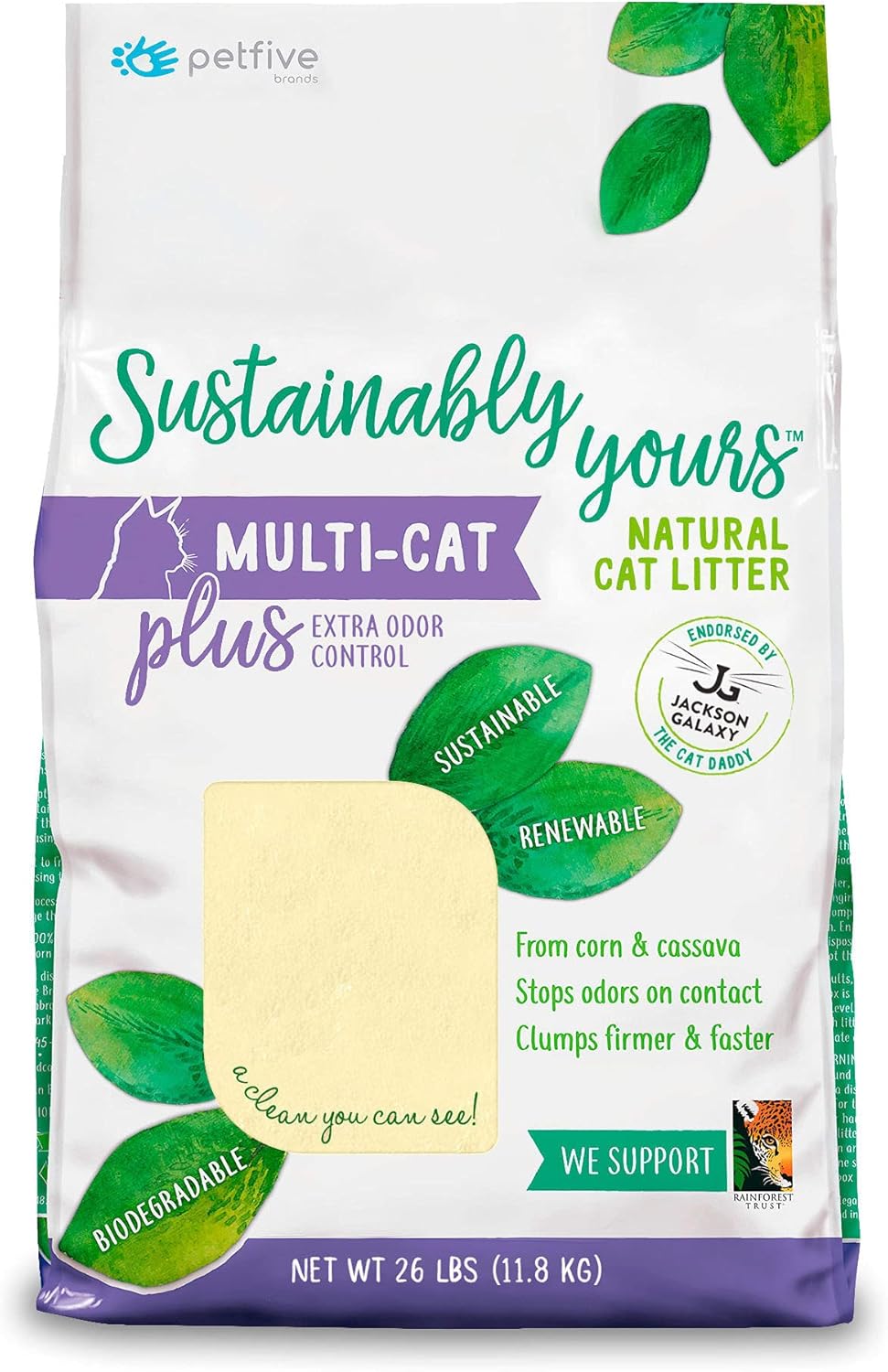 Sustainably Yours Petfive, Natural Cat Litter, Large Grains, 26 lbs Pet Supplies