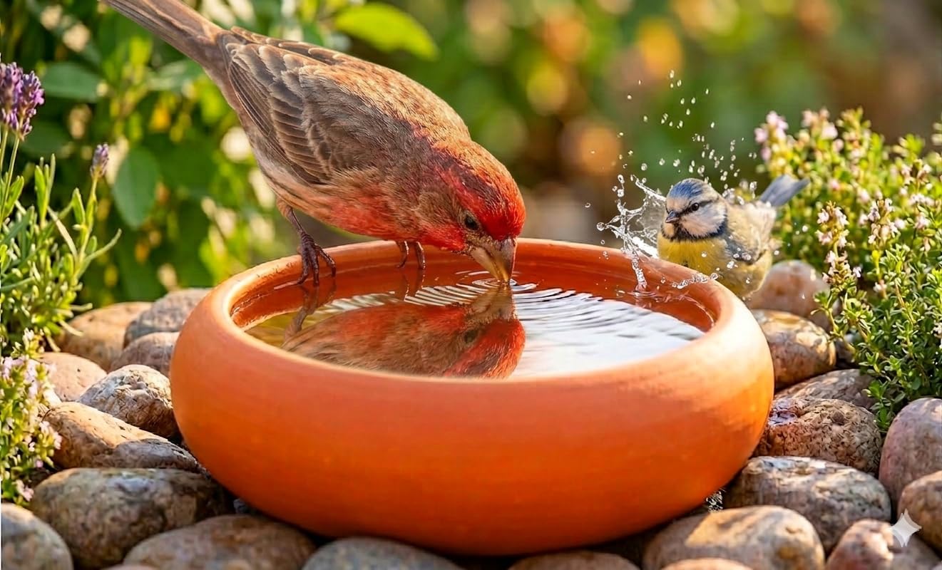ZENRISE Clay Bird Bath Bowl, Small Terracotta Feeding Tray for Birds, Round, 13 cm, 1 Piece-image-11
