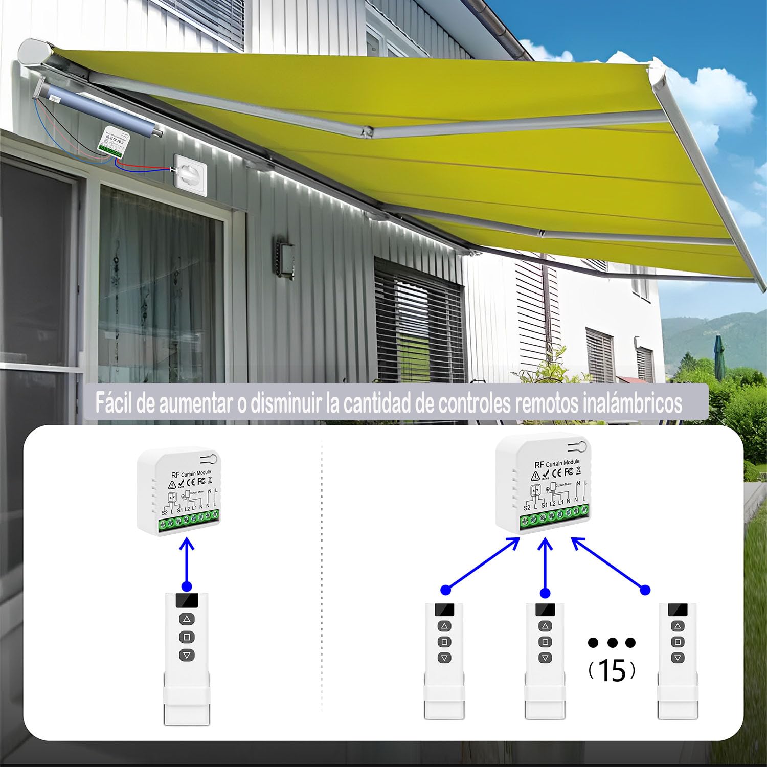 Interruptor De Persianas Por Radio, Receptor De Módulo De Relé Inalámbrico Con Rango De Control Remoto RF De Hasta 100M Receptor De Relé De 2200W Para Persianas Eléctricas