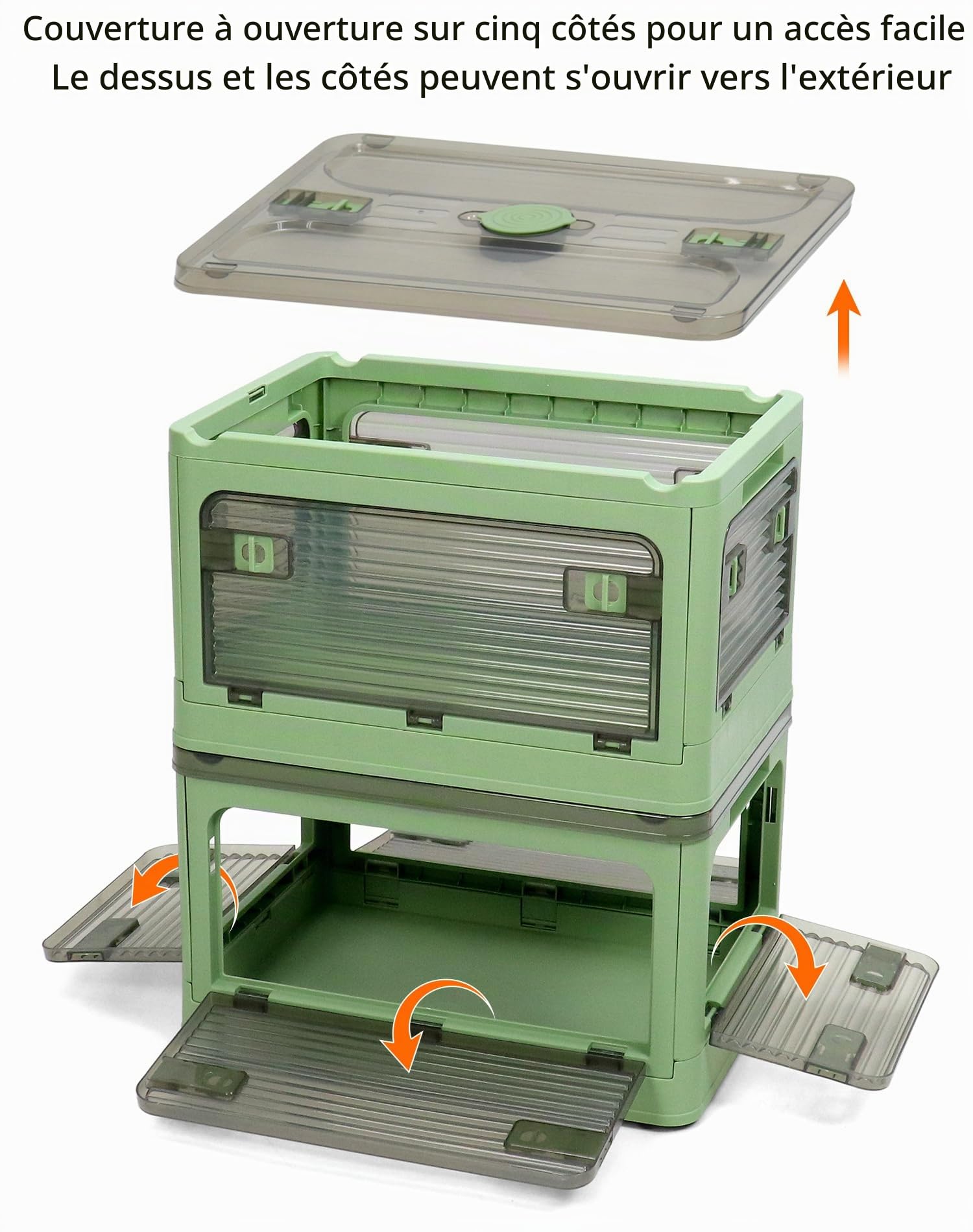 QWORK® 2 Pièces boîtes de rangement pliables avec couvercles, empilables, transparentes, boite de rangement à roulettes, 40.5 * 29 * 24CM