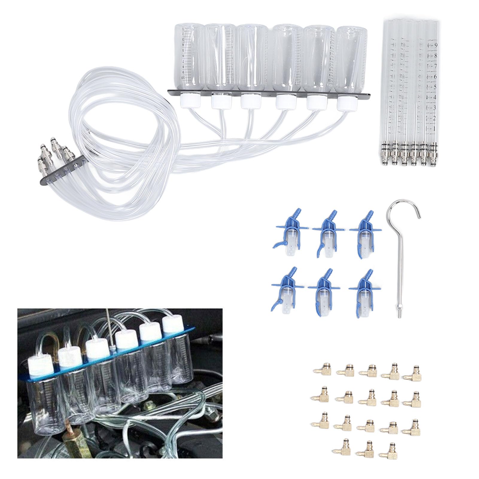 FUZHUI Injector Flow Test Kit, Multifunctional Heavy Duty 6 Cylinder Common Rail Adaptor Fuel Tester Set, Portable Storage Box, Effective Measurement for Bosch Delph