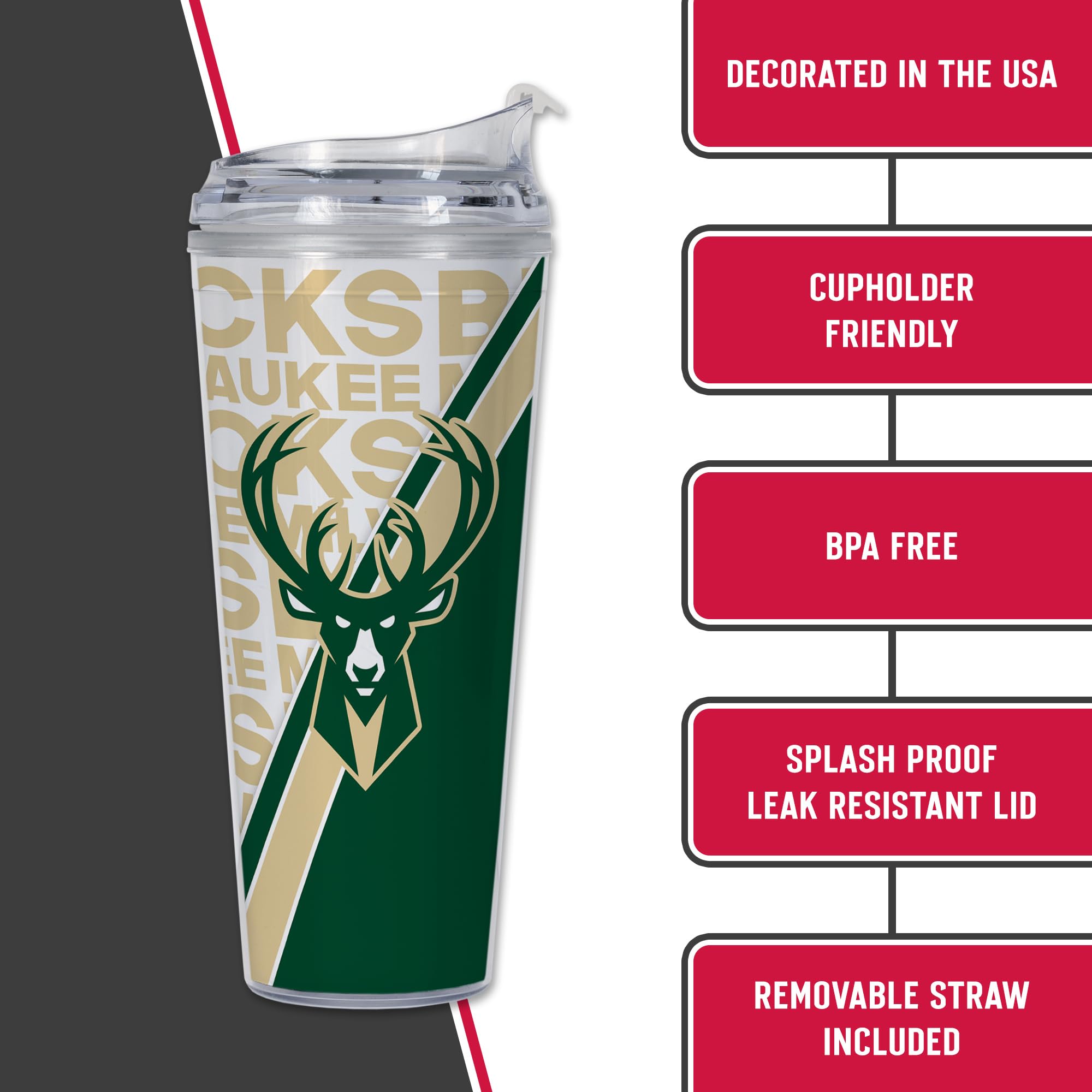 Rico Industries NBA Basketball Utah Jazz - Vaso acrílico de 24 onzas con tapa con bisagras, vaso de doble pared con licencia oficial y popote